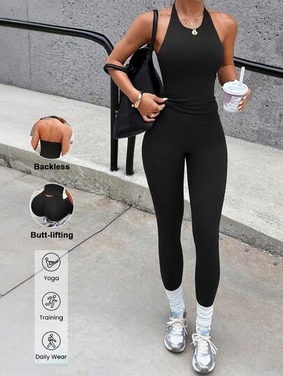 Bộ đồ thể thao nữ mùa hè Aoqta Sports màu trơn, gồm áo quây không tay, hở lưng ôm sát và quần legging thể thao cạp cao bó sát giúp nâng đỡ vòng eo, phù hợp cho yoga, chạy bộ, tập luyện và mặc hàng ngày.