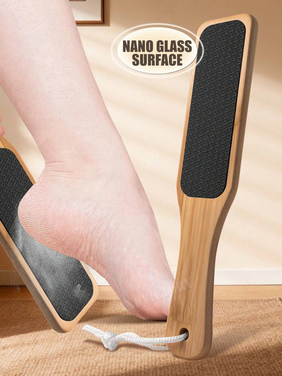 ANDVICTORY 1pc Nano Glass Foot File Grinder Dead Skin Removing Calluses Bamboo Handle Foot Heel Foot Rubbing Artifact Pumice Stone Pedicure Tools - Mustard Yellow - View 1