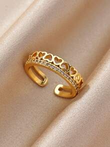 4pcs Vintage Cross & Heart Geometric Gold Rings, Suitable For Women/Best Friends, 18K Gold Plated Cubic Zirconia Adjustable Delicate Rings, Wedding Jewelry Vacation Accessories, Birthday Mother's Day Gift - Multicolor - View 9