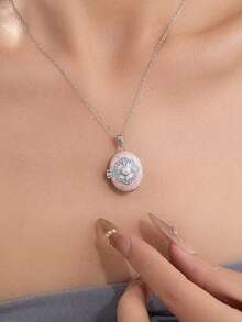 情侣款心形吊坠项链，带照片插槽 - 橢圓開合相框吊墜項鍊 - 查看 3