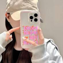 1pc Pink Frame Transparent Minimalist Lens Protection Anti-Fall Anti-Collision Cute Heart Letter Pattern Phone Case, Suitable Compatible With Iphone 16 Pro Max, 17/16/15/14 Plus/13/12/11, Air, Series - Multicolor - View 5