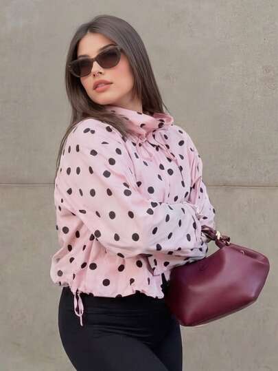  TRAFZA Women Jacket Vintage Polka Dot Printed Casual Fashion Loose Long Sleeve Commuting