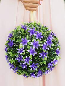 1pc Artificial Flower Ball, Rose Eucalyptus Grass Ball, PE Material, Outdoor Wedding Season Decor, Easy To Disassemble, Easy To Maintain, Party Events, Birthday Party Decorations, Home Decor, Outdoor Room Bedroom Wedding Kitchen Garden Decorations - Purple - View 11