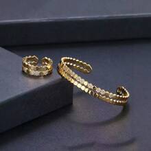 Bộ nhẫn và vòng tay nữ thiết kế hình tổ ong thời trang, đính đá Cubic Zirconia, thích hợp đeo hàng ngày, quà tặng dịp Eid Al-Fitr & Eid Al-Adha. - Vàng - Xem 2