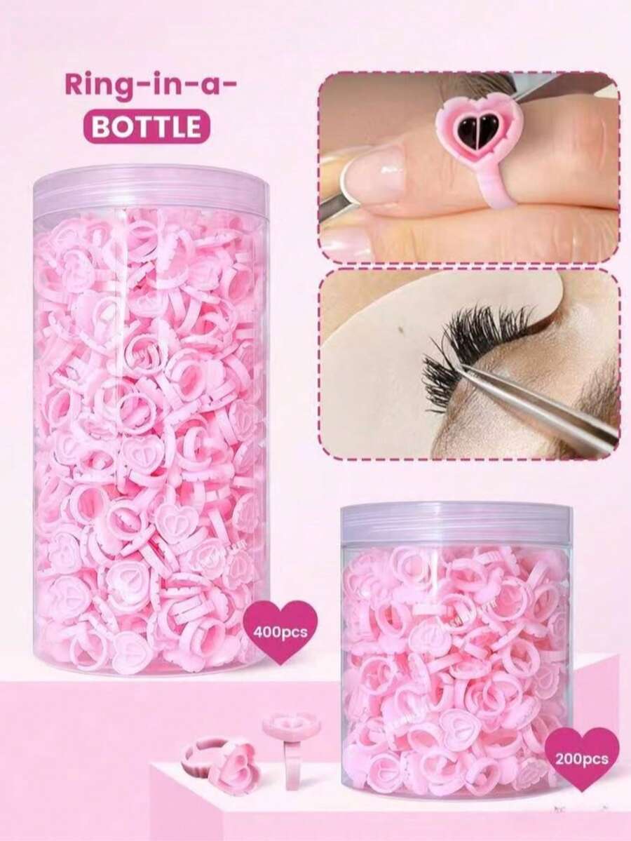 50/200/400个/瓶 心形睫毛胶环 - 含睫毛胶支架和扇形杯，专业睫毛嫁接用品 - 彩色 - 查看 1
