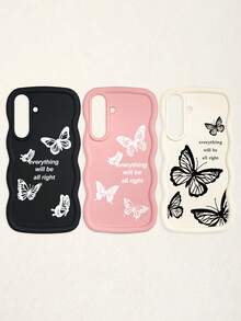 Luxury Butterfly Fashion Phone Cases Butterfly Print Matte Wave Edge 3pcs Creative Soft Case Compatible With IPhone & Galaxy Phones Spring Gift Birthday - Multicolor - View 44