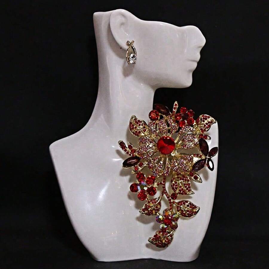 1pc Oversized Fashionable Rhineston Brooches For Ladies,Suitable Shirt Collar Clothing Accessory, Party And Wedding Gift Valentines,Mom,Mother,Mother's Day,Gift - 彩色 - 查看 1