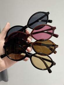 4副新款复古小椭圆多色时尚眼镜，简约便携配饰，适合旅行、海滩、酒吧、户外等场合。 - 4pcs 黑香檳灰豹紋酒紅 - 查看 4