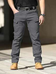 Men's Tactical Pants With Multiple Pockets, Multi-Pocket Design For Hiking & Outdoor Adventures, Camping Gear - Grey - View 6