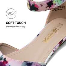 Women Wedge Flats Pointed Toe Ankle Strap Dress Flats Comfortable Elegant Casual Commute Wedding Ballet Flats Shoes - 花/白 - 查看 6