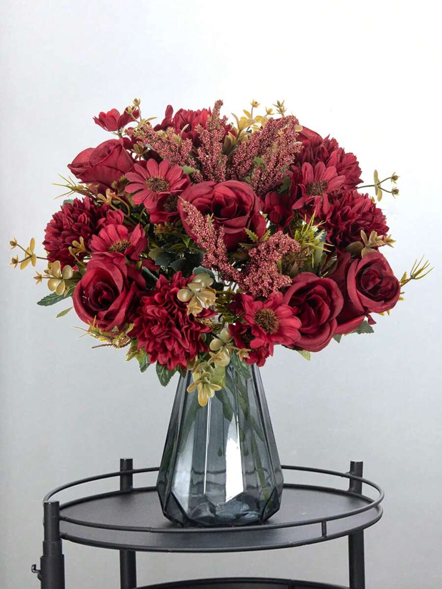 1/3 Stück künstliche Blumen Fake Rosen Bouquet Seide Gänseblümchen Löwenzahn Großpackung für Hochzeit, Heim-Party Dekoration, Tisch-Mittelstücke, Valentinstag, Geschenke, Geburtstag, Abschluss - Rot - Übersicht 1