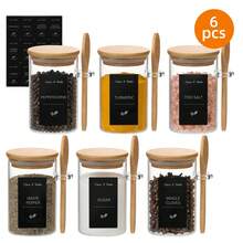 Tomnk 6/12Pcs 8oz Round Glass Airtight Jars With Bamboo Lids & Spoons, Food Storage Containers For Kitchen, Coffee, Tea, Sugar, Spices, Nuts & Pantry Organization - Trong suốt - Xem 2
