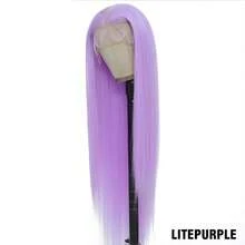 24英寸合成蕾丝前额假发，女士款，13x4蕾丝前额假发，高温丝高清蕾丝，粉金色直发 - 彩色 - 查看 8