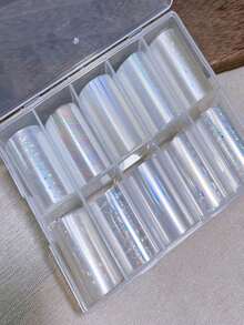 1盒10卷极光冰山3D美甲贴纸，透明激光玻璃芯片美甲转印膜，适用于长款亚克力指甲，星空全息美甲转印贴纸，DIY美甲装饰 - 彩色 - 查看 3