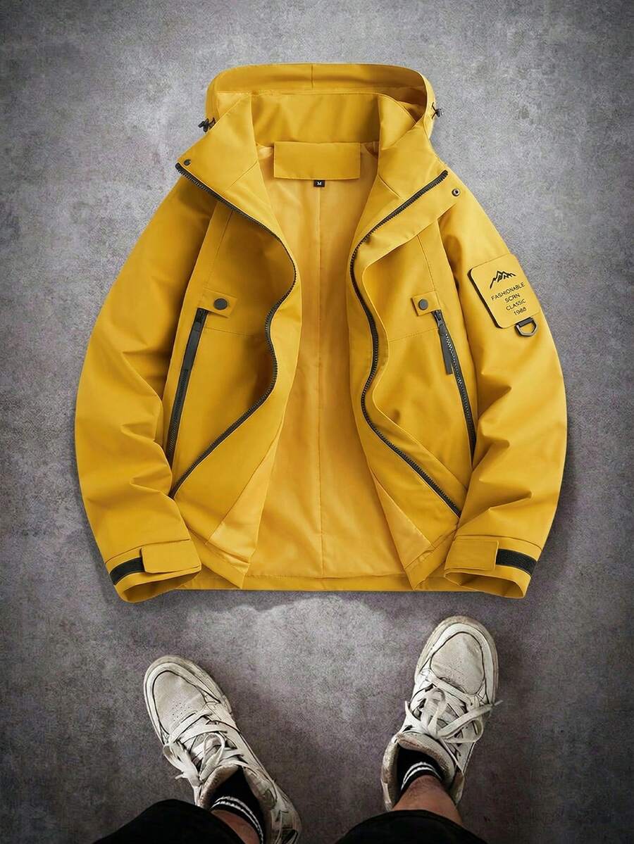 Áo khoác softshell nam ngoài trời, có mũ trùm đầu, mũ có thể tháo rời, túi lớn, có thể giặt, thích hợp cho các hoạt động ngoài trời, leo núi, cắm trại, đi làm, trang phục nam ngoài trời thoải mái. - gừng - Xem 1