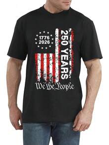 Men's 250th Anniversary US T-Shirt, American Flag T-Shirt, 4th Of July T-Shirt, 250th Anniversary Patriotic T-Shirts, Men's Cotton Graphic Tees And M - 黑色 - 查看 2