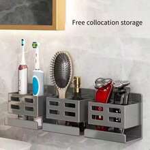 Wall-Mounted Bathroom Storage Organizer Rack, Multi-Compartment Comb Holder, No-Drill Installation, Waterproof And Rust-Resistant Metal Structure, Drainage Slot Space-Saving Design, Perfect For Storing Combs, Brushes, Cosmetics And Bath Products, Ideal For Bathroom Vanity, Bedroom Closet, Home Daily Use For A Tidy And Organized Space - Multicolor - View 7