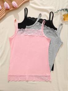 3pcs/Set Women Lace Floral Camisole Undershirt, Versatile Basic Casual Comfortable Summer Tops - Multicolor - View 3