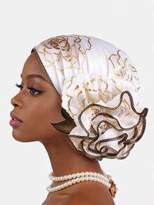 1件装女士金箔蕾丝头巾帽，穆斯林头巾，防脱发帽，适合日常佩戴 - 彩色 - 查看 9