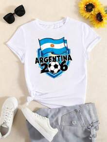 2026 World Cup Graphic Tees, Men's & Women's Argentina FootballJersey Number 10 - Retro Soccer Shirt WithArgentina Flag Design, Soccer Jersey, Teen Summer Clothes, Shirts For Adults & Kids, Family Matching Outfit, Comfort Fit CrewNeck T-Shirt For Training, Fan Apparel & Casual Wear (Machine Washable) - UnisexFor All-Season Use, Adult And Children's Sizes - 白色5 - 查看 1