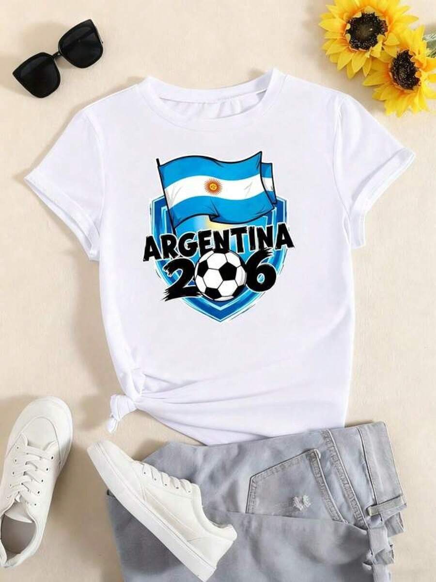 2026 World Cup Graphic Tees, Men's & Women's Argentina FootballJersey Number 10 - Retro Soccer Shirt WithArgentina Flag Design, Soccer Jersey, Teen Summer Clothes, Shirts For Adults & Kids, Family Matching Outfit, Comfort Fit CrewNeck T-Shirt For Training, Fan Apparel & Casual Wear (Machine Washable) - UnisexFor All-Season Use, Adult And Children's Sizes - 白色5 - 查看 1