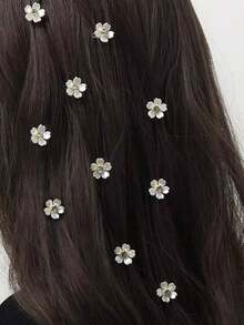 10 piezas Clips de pelo con flores de perla, Clips de pelo para trenzas, Accesorios de pelo para mujer, Clips de pelo con flores de perla para boda, Adecuado para verano, playa, vacaciones, decoraciones de pelo, Clips de pelo con flores, Vacaciones, Viaje - Blanco - Ver 2