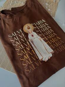 Basic Brown Shirt With The Image Of Our Lady Of The Salve Maria, Religious Image. - Rỉ Nâu - Xem 1