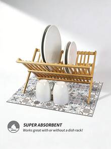 1 件装咖啡垫 - 遮盖污渍，超强吸水，橡胶底，速干，适用于厨房台面、咖啡吧、碗碟晾干架，兼容咖啡机、咖啡壶、意式咖啡机 - 白藍磚塊 - 查看 3