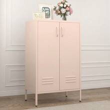 White Steel Storage Cabinet With 2 Doors And 2 Adjustable Shelves, Multifunctional Cabinet For Living Room, Kitchen, Bedroom, Garage Tool Storage And Office File Organization. - 粉色 - 查看 4