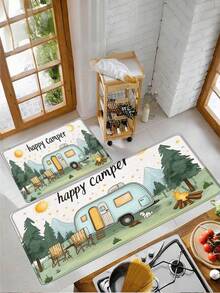 1pc Camper Camping Car Pattern Kitchen Rug, Kitchen Mat, Absorbent & Oil-Resistant Material Comfortable Standing & Walking Kitchen Foot Mat, Kitchen Floor Mat Striped Rug Bathroom Floor Mat, Home Office Area Mat, Laundry Room Sink Mat, Home Decor Kitchen Supplies Kitchen Decoration Kitchen Set Foam Mat - Multicolor - View 2