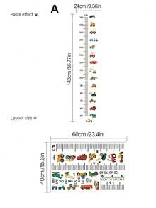 1pc Car, Excavator, Piano Shaped Height Measurement Wall Sticker, Accurately Track Your Baby's Height, Accompany Your Baby's Growth. Cartoon Design Removable Measuring Ruler Sticker, Suitable For Room And Home Decor, Party, Home Decoration, Gift. - Height Stickers - View 9