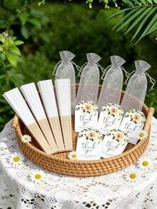Legant White Folding Fans,Hand-Held Wooden Fan,Foldable Handheld Fan, Wedding Favors, Fans, Bride'S Gift For Guests, Party Decorations, Party Favors,Suitable For Outdoor Dining, Team Building, Birthdays, Weddings, Gift-Giving, And Other Events. - Multicolor - View 3