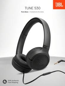 Tune 530 有线头戴式耳机，带麦克风，JBL 纯正低音，EQ 预设，可折叠设计，防缠绕扁平线缆，适用于手机、笔记本电脑、平板电脑，即插即用，高保真耳机 - 查看 9