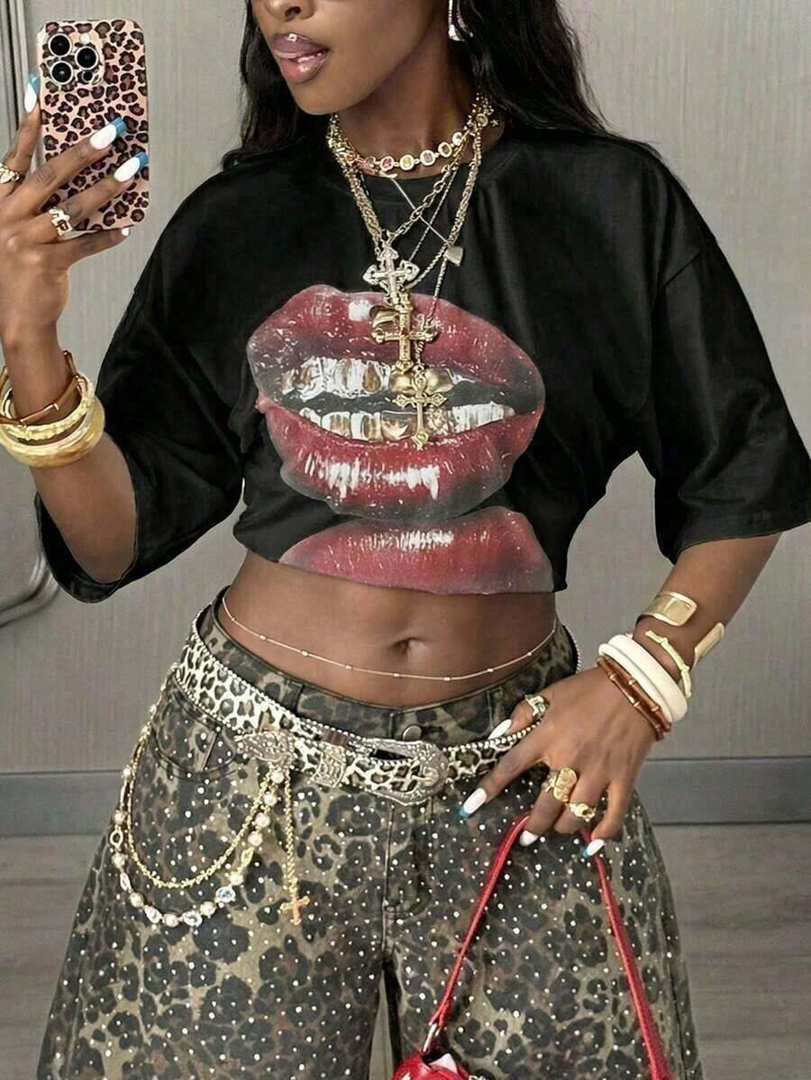 2026 Summer Tops2026 Summer ShirtCoolane Women's Summer Concert Streetwear Vintage Casual Y2K Hippie Old Money Comfortable Lips Graphics Oversized White TeesLoose And Comfortabletops De MujerLoose And Comfortableropa De Verano Mujer Camisetas Para Mujer Playeras De Mujer Von Dutch Clothes Women - Nhiều màu - Xem 1