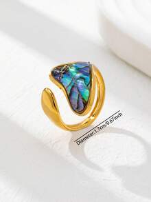 1 Pc 18K Gold Plated Asymmetrical Statement Ring For Women - Stackable Chunky Rings Set - Mother Of Pearl Jewelry For Daily And Party Wear - Multicolor - View 9