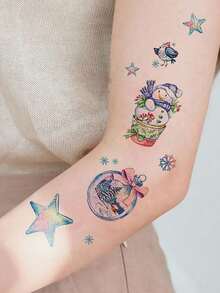 2 Blatt glitzernde Körpermalerei temporäre Tattoo Aufkleber, unisex, mit Mustern wie Schneeflocken, Schneemännern und Kristallkugeln. Wasserfeste Fake Tattoos, halten 2-5 Tage und können an Händen, Armen, Hals, Schultern, Brust, Taille und Beinen verwendet werden. Perfekt als Geschenk für Weihnachtspartys und Körperdekoration zu Weihnachten. - Verschiedenfarbig - Übersicht 5