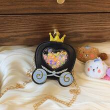 Túi đeo chéo hình xe ngựa mộng mơ, túi công chúa lấp lánh hình trái tim dành cho bé gái, ví đựng tiền xu mini đính sequin hình trái tim. - A - Xem 9