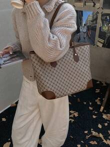 女士日常通勤时尚多功能手提包，女士手提包，优雅女士手提包，时尚女士手提包，大容量手提包 - 灰色 - 查看 4