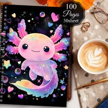 1pc Cute Axolotl (Salamander) Journal & Planner - Spiral Notebook With Colorful Galaxy Axolotl Design, Durable Paper Binding For Writing, Journaling, School, Travel - Personal Organizer Gift For Women, Axolotl Lovers, No Pen Included. - L - View 3