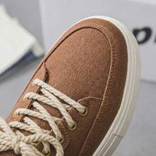 Tenis de hombre zapatos para hombre casuales de lona con cordones gruesos y diseño de costura, zapatillas urbanas de moda con suela de goma gruesa antideslizante, calzado cómodo y transpirable con plataforma ligera, tenis de estilo retro versátiles para diario, zapatos resistentes al desgaste y suaves. - Marrón - Ver 6