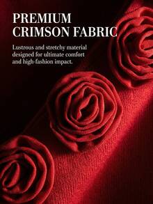 Red Off Shoulder Dress With 3D Rose Embellishment Perfect For Wedding Other Wear - Red - View 4