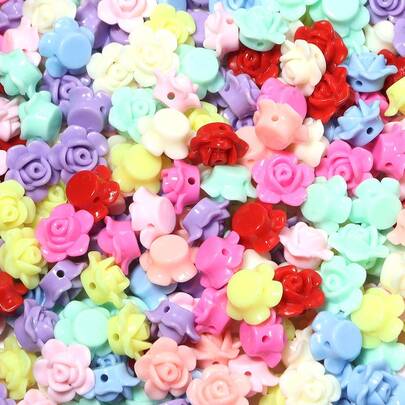 100颗迷你亚克力彩色玫瑰花珠，非常适合制作项链、手链、手镯、钥匙扣等饰品。