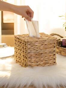 Cubierta de caja de pañuelos tejida a mano con textura natural, dispensador de papel de pañuelos de estilo minimalista, caja de pañuelos cuadrada gruesa y duradera, adecuada para la mesa del comedor, la encimera de la cocina, el armario del baño, regalo del Día de la Madre, útiles escolares, decoración del hogar, artículos esenciales para cruceros, organización del hogar, decoración del hogar para el verano, accesorios de baño, suministros de cocina - Multicolor - Ver 4