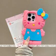 SANRIO 猫咪图案时尚创意蓝色挂绳硅胶防水防震软手机壳，兼容 17系列、11/12/12 Pro、13/14/15、13 Pro/14 Pro/15 Pro、12 Pro Max/13 Pro Max/14 Pro Max/15 Pro Max、16、16 Pro、16 Pro Max、17、17 Pro、17 Pro Max，母亲节、感恩节的绝佳礼物 - 粉色 - 查看 3