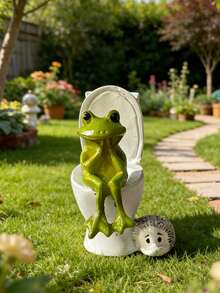 1pc Frog & Pig Toilet Decor, Resin Cartoon Pig Figurine, Cute Animal Decor For Home, Garden, Office Desk - Multicolor - View 13
