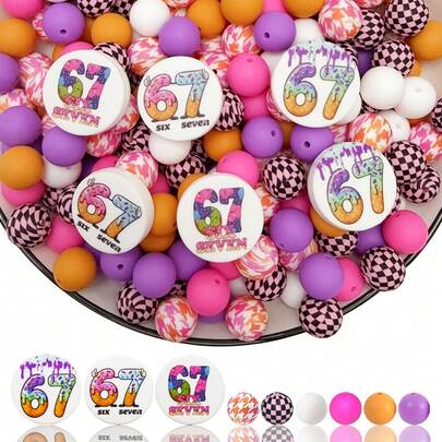 Bộ 25/56 hạt silicon hình chữ "67" - "67" tượng trưng cho số sáu và bảy - Thích hợp để tự làm móc khóa, vòng cổ, vòng tay, bút trang trí, trang sức và mặt dây chuyền - Lý tưởng làm quà tặng ngày lễ và sinh nhật.