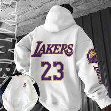 Custom LA Streetwear Basketball Hoodie Kangaroo Style - Branco Lakers - View 3