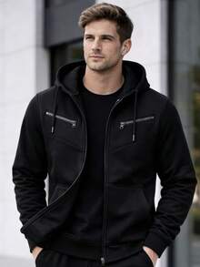 RAMAZZONI Hooded Jacket, Sweatshirt, Zippered Tracksuit, Winter Fashion - Black - View 2