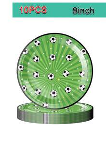 10 pièces Décorations de fête de football/soccer vert, set de vaisselle de fête d'anniversaire sur le thème du soccer pour 10 personnes - Multicolore - Voir 9