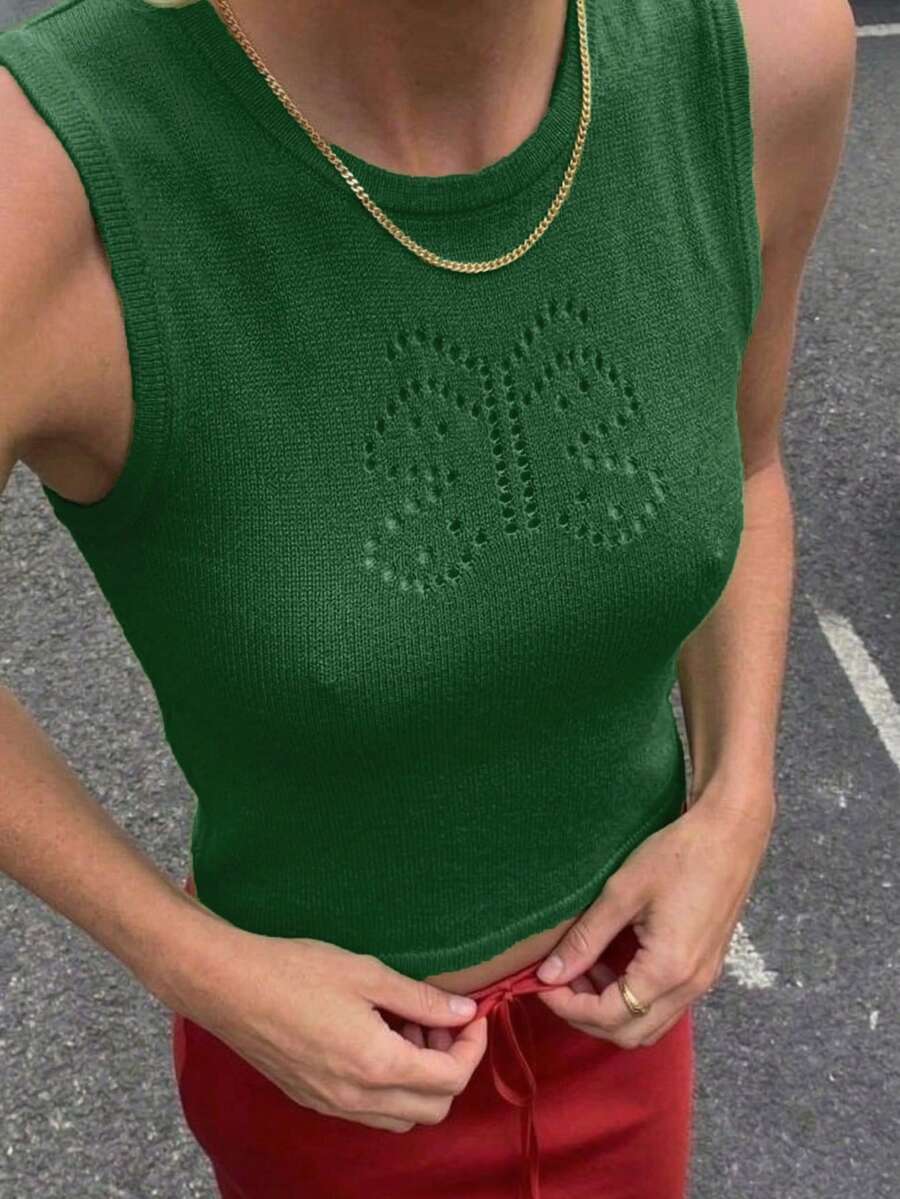 新款春夏修身蝴蝶镂空无袖针织吊带背心 - 綠色 - 查看 1